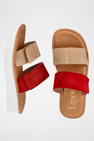 Mules en cuir - Beige et rouge