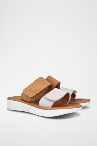 Mules en nubuck - Ecru et camel