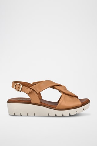 Sandales compensées en cuir Lor - Camel