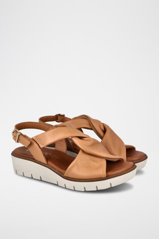 Sandales compensées en cuir Lor - Camel