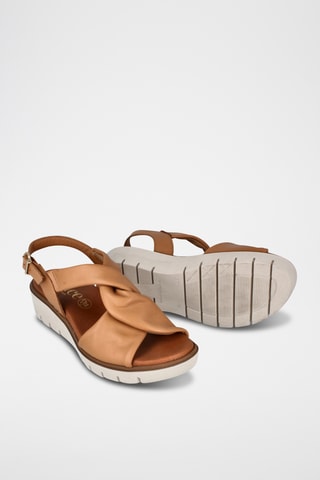 Sandales compensées en cuir Lor - Camel