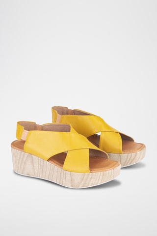 Sandales compensées en cuir Manila - Jaune