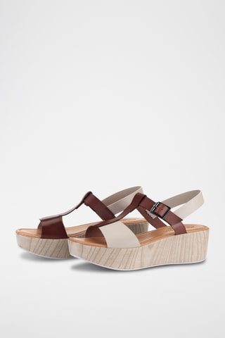 Sandales compensées en cuir Manila - Ecru et marron foncé