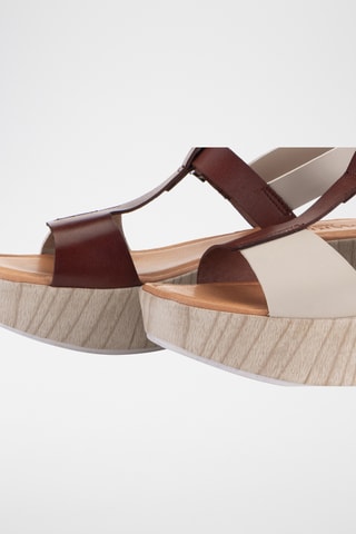 Sandales compensées en cuir Manila - Ecru et marron foncé