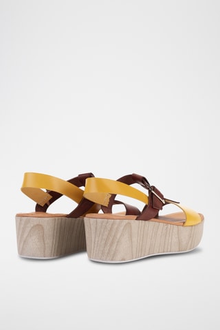 Sandales compensées en cuir Manila - Jaune et marron foncé