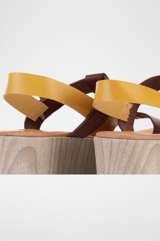 Sandales compensées en cuir Manila - Jaune et marron foncé