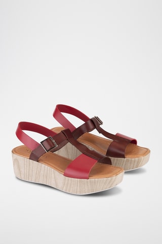 Sandales compensées en cuir Manila - Rouge et marron foncé