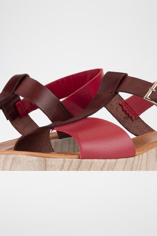 Sandales compensées en cuir Manila - Rouge et marron foncé