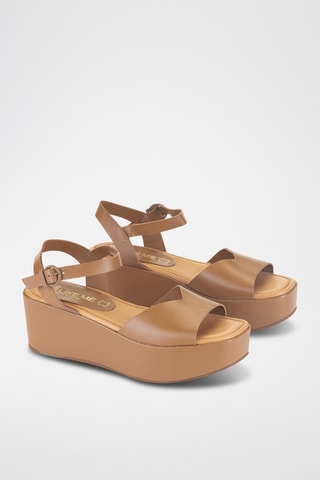 Sandales compensées en cuir Rubi - Marron clair