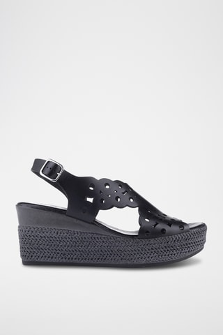 Sandales compensées en cuir Olimpia - Noir