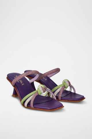 Mules à talons en cuir Dalida - Violet et vert