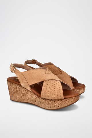 Sandales compensées en nubuck Raly - Camel