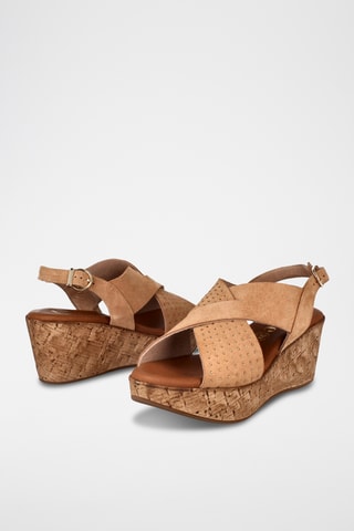 Sandales compensées en nubuck Raly - Camel