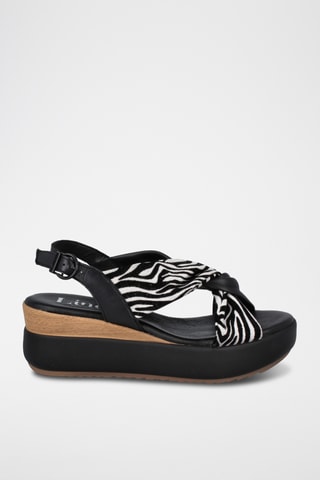 Sandales compensées en cuir Mojacar - Noir et blanc