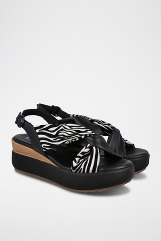 Sandales compensées en cuir Mojacar - Noir et blanc