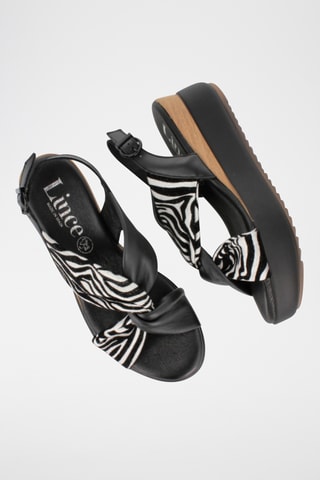 Sandales compensées en cuir Mojacar - Noir et blanc