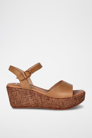 Sandales compensées en cuir Mayka - Camel