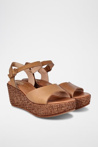 Sandales compensées en cuir Mayka - Camel