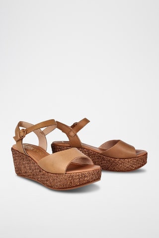 Sandales compensées en cuir Mayka - Camel