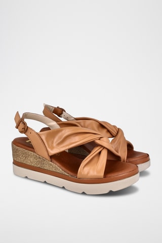Sandales compensées en cuir Lorena - Camel