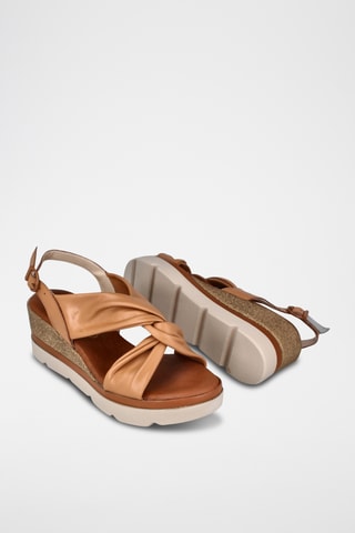 Sandales compensées en cuir Lorena - Camel