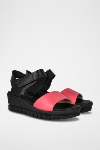 Sandales compensées en cuir Iris - Corail