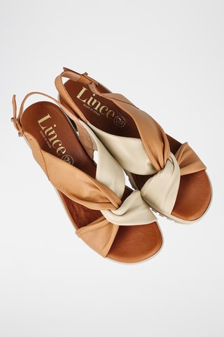 Sandales compensées en cuir Iris - Camel