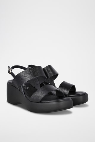 Sandales compensées en cuir Mali - Noir