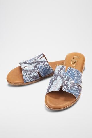 Mules en cuir Menorca - Bleu cobalt et écru