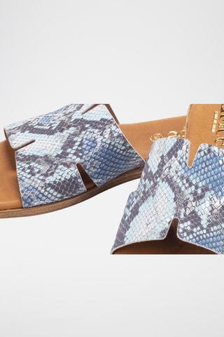 Mules en cuir Menorca - Bleu cobalt et écru