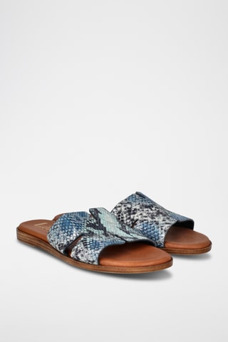 Mules en cuir Menorca - Bleu cobalt et écru