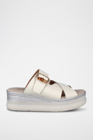 Mules compensées en cuir Bora - Blanc