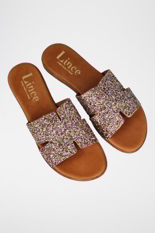 Mules en cuir Menorca - Argenté et rouge