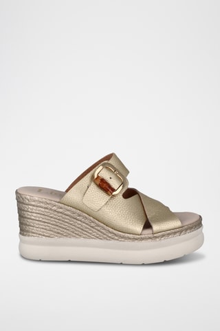 Mules compensées en cuir Elba - Doré