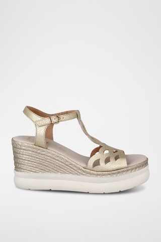 Sandales compensées en cuir Elba - Doré