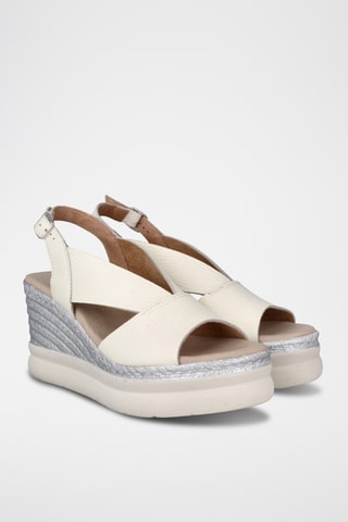 Sandales compensées en cuir Elba - Beige