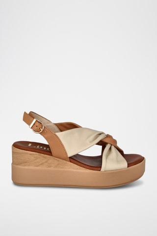 Sandales compensées en cuir Azores - Camel et beige