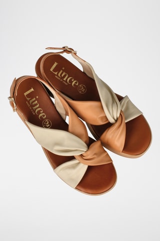 Sandales compensées en cuir Azores - Camel et beige