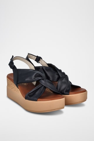 Sandales compensées en cuir Azores - Bleu marine