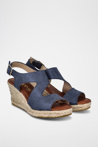 Sandales compensées en cuir Yuste - Bleu marine