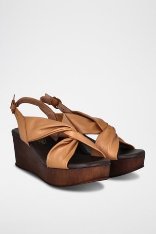 Sandales compensées en cuir Candela - Camel