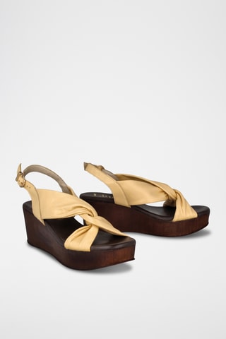 Sandales compensées en cuir Candela - Beige