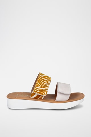 Mules en cuir Tokio - Camel et gris clair