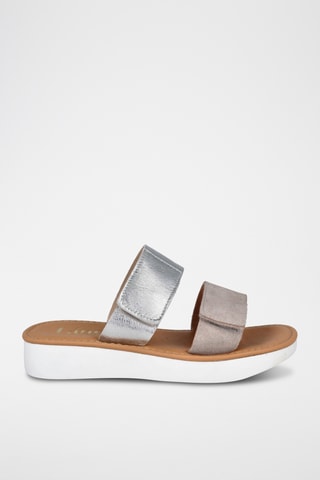 Mules en cuir Tokio - Argenté et beige