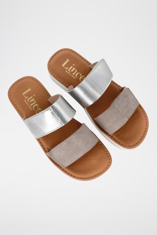 Mules en cuir Tokio - Argenté et beige