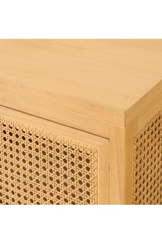 Móvel de TV de 2 portas em madeira de sungkai e vime - 180 x 45,5 x 40 cm