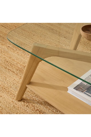 Mesa de centro em madeira de sungkai maciça e vidro - 123 x 39 x 60 cm