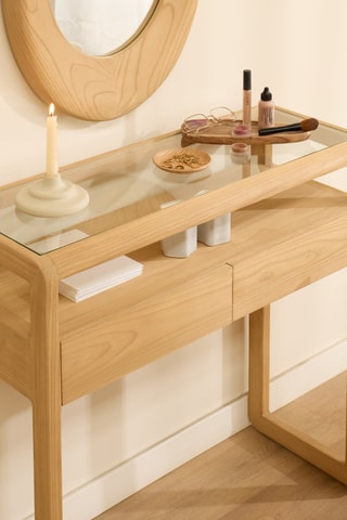 Consola 2 gavetas em madeira de sungkai - 90 x 36 x 85 cm