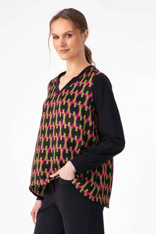 Blouse - Noir, vert et rose