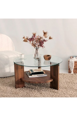 Table basse Mahal - Plateau en verre trempé et structure en bois - 75 x 40 x 75 cm